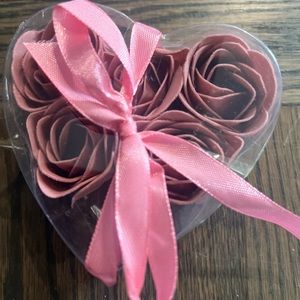Bulk, 99! 6 Pcs individual Mauve Rose Soap Heart Favors Gift Box & Ribbon